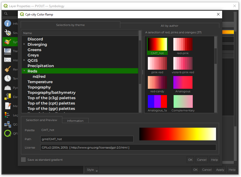 Cpt-city Color Ramp dialog